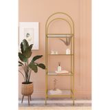 Dekoport İdil Kitaplık Kahve Köşesi Metal Mutfak Rafı Aksesuar Rafı 47 cm Mat Gold Metal Temperli Şeffaf Cam