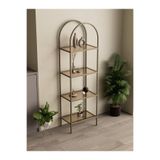 Dekoport İdil Kitaplık Kahve Köşesi Metal Mutfak Rafı Aksesuar Rafı 47 cm Pirinç Eskitme Metal Bronz Cam
