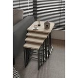 Dekoport Koltuk Altı Tekerli Zigon Sehpa Takımı 4 Lü Modern Metal ve Suntalam Yapı - Siyah Traverten
