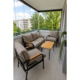Dekoport Kutay Balkon Takımı, Bahçe Takımı, Çay Seti Koltuk Takımı, Metal Kanepe 2-1-1 40x70 Sehpalı Kapuçino Vizon Kumaş