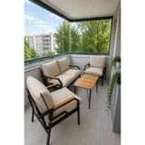 Dekoport Kutay Balkon Takımı, Bahçe Takımı, Çay Seti Koltuk Takımı, Metal Kanepe 2-1-1 40x70 Sehpalı Krem