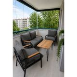 Dekoport Kutay Balkon Takımı, Bahçe Takımı, Çay Seti Koltuk Takımı, Metal Kanepe 2-1-1 50x80 Masalı Gri
