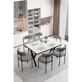 Dekoport Luna 6 Kişilik 80*140 Masa Takımı Teddy Kumaş Sandalye Mutfak Masa Takımı Yemek Masası Takımı - Beyaz - Antrasit - 80 x 140