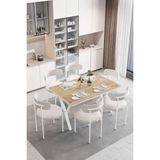 Dekoport Luna 6 Kişilik 80*140 Masa Takımı Teddy Kumaş Sandalye Mutfak Masa Takımı Yemek Masası Takımı - Çam - 80 x 140