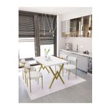 Dekoport Luna Masa Sandalye Takımı 80*120 Masa Gold(ESKİTME) Sandalye Mutfak Masası 4 Sandalye (BUKLE KUMAŞ)