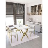 Dekoport Luna Masa Sandalye Takımı 80*120 Masa Mat Gold Teddy Sandalye Mutfak Masası 4 Sandalye (Bukle Kumaş) - 80 x 120