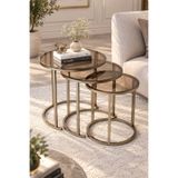 Dekoport Milas C Zigon Sehpa, C Sehpa, Yan Sehpa,Prinç Eskitme Rengi Metal - Temperli Bronz Cam