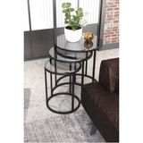 Dekoport Milas C Zigon Sehpa - Füme Cam ve Metal Ayaklı, Modern Tasarım, 47-38,5-31 cm, Salon ve Oturma Odası için Ergonomik ve Fonksiyonel Zigon Sehpa - Siyah
