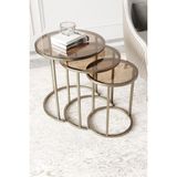 Dekoport Milas C Zigon Sehpa Modern Tasarım Bronz Cam Yuvarlak 3 Parça Set İç İçe Kullanım - Eskitme Bronz
