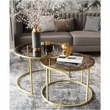 Dekoport Milas Gold Bronz Cam Orta Sehpa Modern Tasarım 75 cm Yuvarlak Metal Ayaklı Şık Dekor