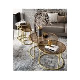 Dekoport Milas Gold (ESKİTME) Orta Ve Zigon Sehpa Seti - Bronz Cam