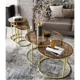Dekoport Milas Gold Orta Ve Zigon Sehpa Seti - Bronz Cam Gold Bronz