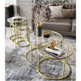 Dekoport Milas Gold Orta ve Zigon Sehpa Seti - Şeffaf Cam Modern Tasarım 75 cm Derinlik