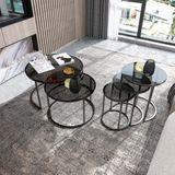 Dekoport Milas Modern Orta ve Zigon Sehpa Seti Füme Cam ve Metal 5 Parça 80 cm