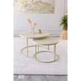 Dekoport Milas Orta Sehpa 75-60 cm Mat Gold Metal - Traverten Desen Tabla