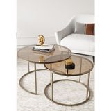 Dekoport Milas Orta Sehpa Gold Pirinç Eskitme Bronz Cam Modern Tasarım 75x75x45 cm
