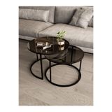 Dekoport Milas Orta Sehpa Siyah Metal - Temperli (Kırılmaz) Füme Cam 75 cm