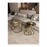 Dekoport Milas Orta Ve Zigon Sehpa Seti (Ø60-47) Mat Gold(GOLD ESKİTME) Metal, Temperli Bronz Cam