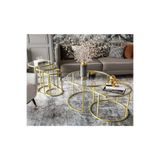 Dekoport Milas Orta Ve Zigon Sehpa Seti (Ø60-47) Mat Gold(GOLD ESKİTME) Metal, Temperli Şeffaf Cam