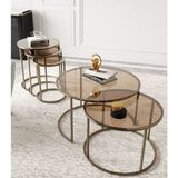 Dekoport Milas Orta ve Zigon Sehpa Seti - Bronz Cam Modern Tasarım ve Metal Ayaklarla 75 cm