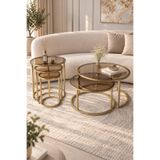 Dekoport Milas Orta Ve Zigon Sehpa Seti Mat Gold (GOLD ESKİTME) Metal - Temperli Bronz Cam