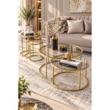 Dekoport Milas Orta Ve Zigon Sehpa Seti Mat Gold (Gold ESKİTME) Metal - Temperli Şeffaf Cam