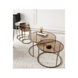 Dekoport Milas Orta ve Zigon Sehpa Seti Pirinç Eslitme Metal Temperli Bronz Cam