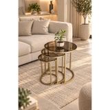 Dekoport Milas Zigon Sehpa, Yan Sehpa, C Sehpa, Mat Gold (GOLD ESKİTME) Metal - Temperli Bronz Cam