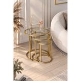 Dekoport Milas Zigon Sehpa, Yan Sehpa, C Sehpa Mat Gold (GOLD ESKİTME) Metal - Temperli Şeffaf Cam
