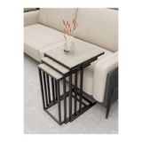 Dekoport Mira 3 lü Zigon Sehpa - Yan Sehpa Metal Ayak Mdf Membran Kaplama