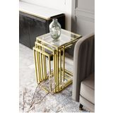 Dekoport Mira 3lü Zigon Sehpa Gold (ESKİTME) C Sehpa - Yan Sehpa Şeffaf Cam