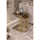 Dekoport Mira Zigon Sehpa, Yan Sehpa C Sehpa, Koltuk Altına Girebilen Mat Gold Metal - Temperli Bronz Cam