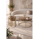 Dekoport Royal 75cm Orta Ve Zigon Sehpa Seti Mat Gold Metal - Temperli Bronz Cam