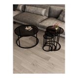 Dekoport Royal 75cm Orta Ve Zigon Sehpa Seti Metal Ayak - Temperli Füme Cam