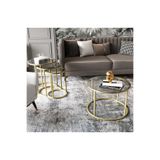 Dekoport Royal 75cm Zigon Ve Orta Sehpa Seti Mat Gold (ESKİTME) Metal - Temperli Şeffaf Cam