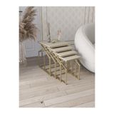 Dekoport Uygar Zigon Sehpa Yan Sehpa Metal Sehpa Mat Gold Metal - Traverten Desen MDF Membran Kaplama