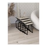 Dekoport Uygar Zigon Sehpa Yan Sehpa Metal Sehpa Siyah Metal - Traverten Desen MDF Membran Kaplama