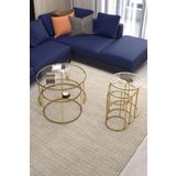 Dekopratik BELARUS ORTA SEHPA GOLD 80CM & ALYA GOLD ZİGON SEHPA ŞEFFAF CAM