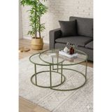 DEKOPRATİK Belarus Orta Sehpa - Mint Yeşili 80cm Şeffaf Camlı İkili Dekoratif Sehpa