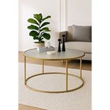DEKOPRATİK Berlin Nervürlü Camlı Gold 80cm - Metal Çerçeveli Cam Yuvarlak Orta Sehpa - Modern ve Şık Tasarım