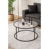 Dekopratik Berlin Orta SEHPA 80 cm Yuvarlak Şeffaf Camlı Sehpa - Siyah