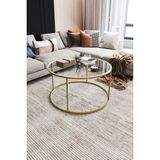 Dekopratik Berlin Orta Sehpa – Temperli Cam Üst, Altın Sarı Metal Ayak, Minimalist Tasarım, 80x80x45 cm, Salon Dekoruna Uyumlu