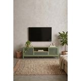 Dekopratik Carina Tv Sehpası - Metal Gövdeli, Metal File Kapaklı ve Çekmeceli Ahşap Raflı Dekoratif Konsol - 180 cm Endüstriyel Tasarım - Mint Yeşili