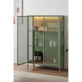 DEKOPRATİK Maia Çok Amaçlı Metal Dolap Mutfak Kiler Kitaplık Vitrin Camlı Ledli - Mint Yeşili - A.çam Sunta