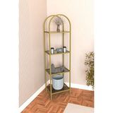 Dekopratik Mona Gold 40CM Füme Camlı Köşe Kitaplık Metal Malzeme ile 4 Raflı Modern Tasarım - Altın