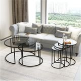 Dekopratik Tokyo Metal Füme Camlı Orta Sehpa 60 cm ve Alya Üçlü Zigon Sehpa Takımı Siyah 5 Parça