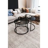 Dekopratik - Tokyo Orta Sehpa 60cm - Ikili Yuvarlak Füme Camlı Orta Masa Takımı