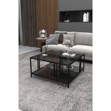 Dekopratik Uranüs Füme Cam Orta Sehpa Siyah Metal Ayaklarla 80x80 cm Endüstriyel Tasarım