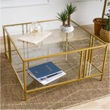 Dekopratik Uranüs Gold Orta Sehpa Şeffaf Cam Modern Tasarım 80x80x40 cm Kare Şekil