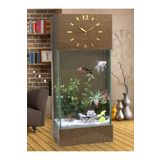 Dekor Akvaryum Full Set, Led Işıklı Saatli Kule Akvaryum Desenli Kahve